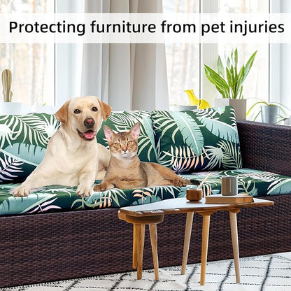 8Pcs Stretch Patio Cushion Covers,Outdoor Couch Covers Replacement,Outdoor Couch & Sofa Slipcovers,for Patio Furniture Cushion Covers,Washable Reusable Furniture Protector (Green Forest, Cover Only)
