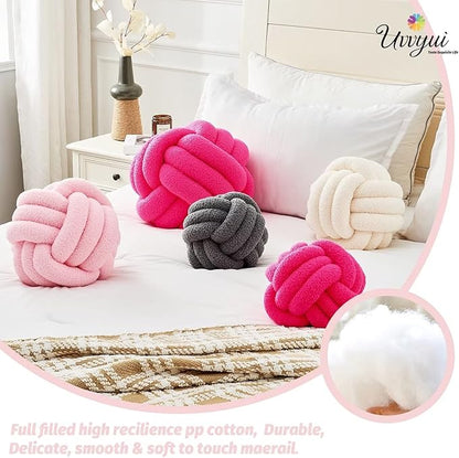 Uvvyui Knot Pillow Ball, Soft Home Decorative Pillows, Round Throw Pillow, Handmade Knotted Plush Pillow, Round Boucle Pillow Cushion (11 Inches Pink)