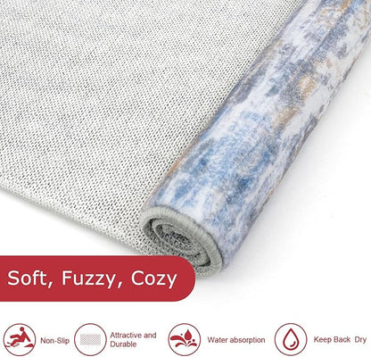 KOZYFLY Modern Abstract Runners for Hallways 2x6 Blue Rust Machine Washable Runner Rug for Entryway Non-Slip Kitchen Rug, Faux Wool Soft Low Pile Office Carpet for Dining Room, Bedroom, Bathroom