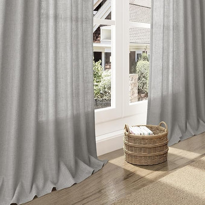 Nanspring Light Gray Linen Curtains for Living Room 84 Inches Long 2 Panels Set Rod Pocket Back Tab Simple Modern Light Filtering Boho Coastal Room Decor Grey Sheer Curtain for Bedroom 52x84