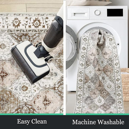 HEBE Hallway Runner Rug 2'x8' Washable Vintage Distressed Area Rugs Non Slip Laundry Rug Runner Boho Floor Carpet Runners for Hallways Entryway Laundry Room Kitchen Bathroom