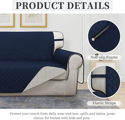 ISSUNTEX Double Protection 100% Waterproof Sofa Covers for Living Room, Reversible Couch Covers for 3 Cushion Couch Sofa, Furniture Protector Sofa Cover for Pets (X Large, Navy/Ivory)