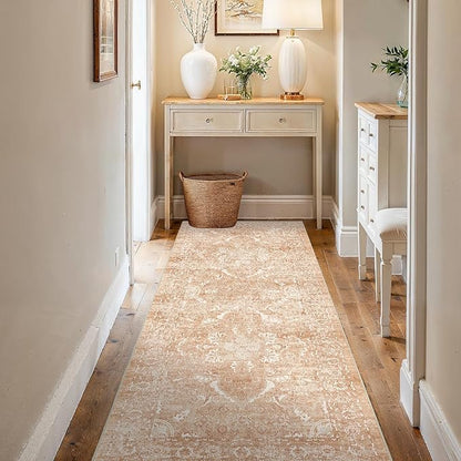 3x6 Washable Hallway Runner Rug - Non Slip Kitchen Runner Rugs with Rubber Backing Vintage Low-Pile Carpet Runners for Entryway Dining Room Laundry Room Home Decor (Brick)