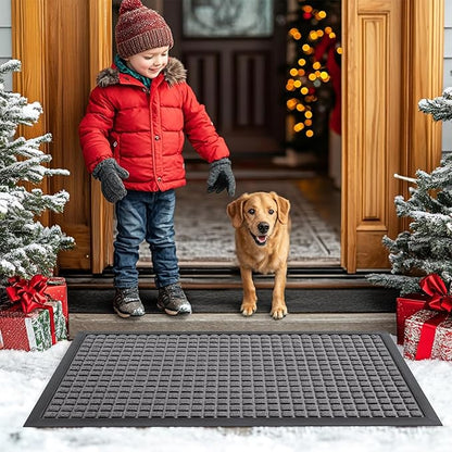 Smiry Front Door Mat Outside Entrance, Heavy Duty Natural Rubber Doormat, Non Slip, Trap Dirt and Moisture, Easy Clean, Low Profile Welcome Floor Mats for Indoor Outdoor Entry, 47x32 Inch, Mix Grey