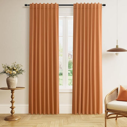 Guken Orange 100% Blackout Linen Curtains 84 Inch Length 2 Panels Set for Living Room Bedroom Back Tab Thermal Insulated Black Out Drapes Room Darkening Farmhouse Window Curtains 84 Inches Long