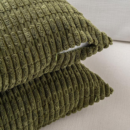 Fancy Homi 4 Packs Boho Moss Green Decorative Throw Pillow Covers 18x18 Inch for Couch Bed Sofa, Rustic Modern Farmhouse Home Decor, Soft Plush Corduroy Cute Square Cushion Case 45x45 cm