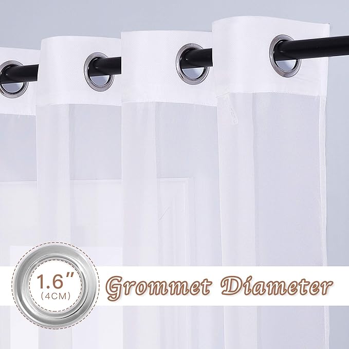 NICETOWN Sheer Curtains Extra Long and Wide W70 x L108 for Living Room Windows, Grommet Voile Sheer Textured Window Drapes for Sliding Glass Door/Villa, White, Set of 2