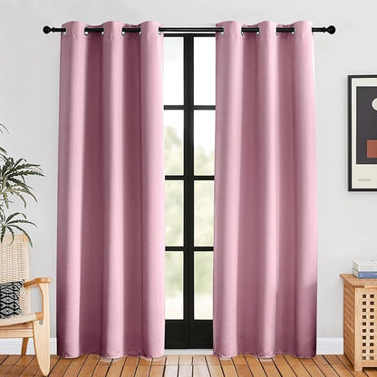 NICETOWN Blackout Curtains for Bedroom, Rouge Pink, 42 W by 80 L, Set of 2, Thermal Insulated Curtains & Drapes with Grommet Top for Living Room, Privacy Window Treatment Draperies
