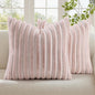 decorUhome Summer Cozy Faux Fur Throw Pillow Covers 18x18 Set of 2 Decorative Soft Plush Striped Modern Farmhouse Boho Couch Pillow Cases with Velvet Back for Sofa Bed Living Room, Pink White