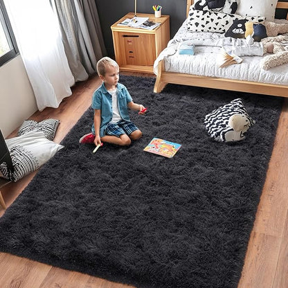 Rugs for Living Room 6x9, Soft Shaggy Modern Shag Area Rug for Bedroom, Upgrade Non-Slip Plush Fluffy Carpet for Kids Boys Girls Room Home Decor Aesthetic, Charcoal Gray