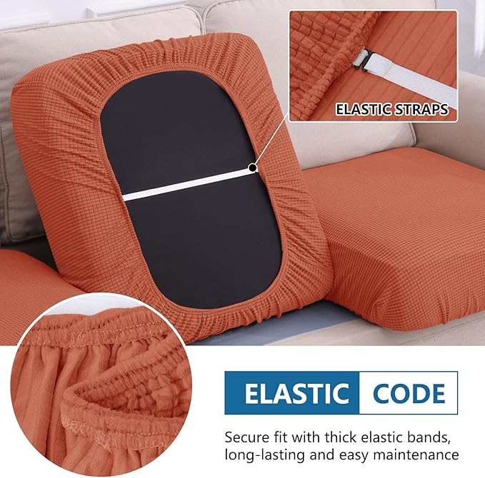 hyha Waterproof Couch Cushion Covers, Sectional Sofa Cushion Slipcovers L Shape, Thick Stretch Jacquard Fabric, Washable Chaise Lounge Cover with Elastic Bottom (1 Piece for Chaise, Rust)