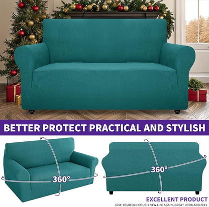ZNSAYOTX Super Stretch Couch Cover Love Seat Sofa Covers for Living Room Dogs Pet Friendly Furniture Protector Spandex Loveseat Slipcovers with Anti Slip Foam Sticks (Peacock Teal, Loveseat)