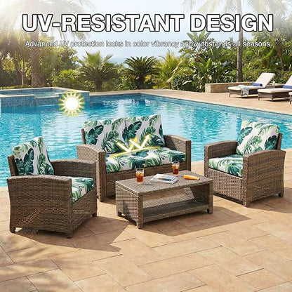 hyha 14Pcs Patio Cushion Covers, Stretch Outdoor Couch Cushion Covers, Washable Outdoor Chair/Sofa Slipcovers for Patio Furniture Cushions Protector with Elastic Bottom(Monstera Deliciosa,Cover Only)