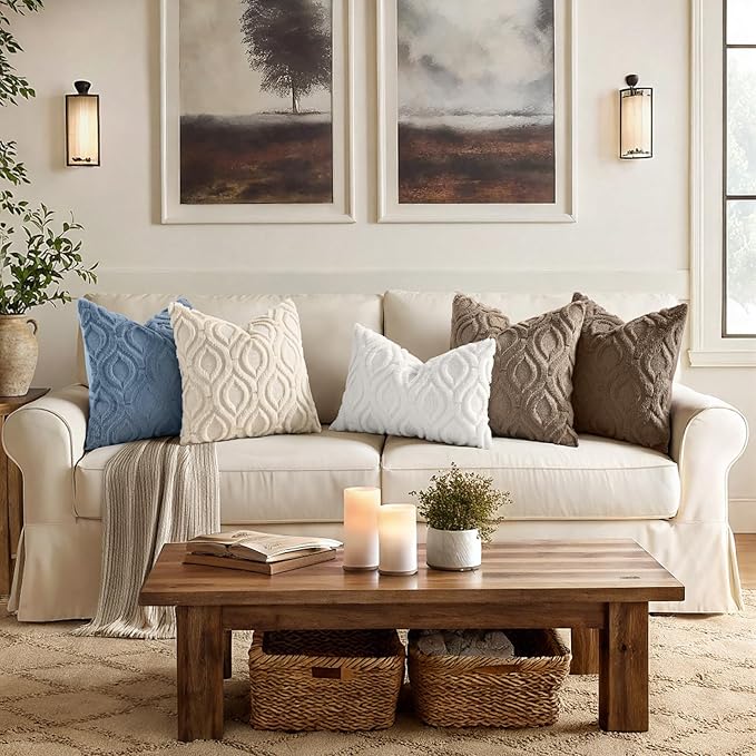 decorUhome Throw Pillow Covers 16x16 Inch Set of 2, Soft Plush Faux Wool Dusty Blue Solid Couch Pillow Covers, Accent Farmhouse Neutral Square Pillow Cases for Sofa Bed Living Room