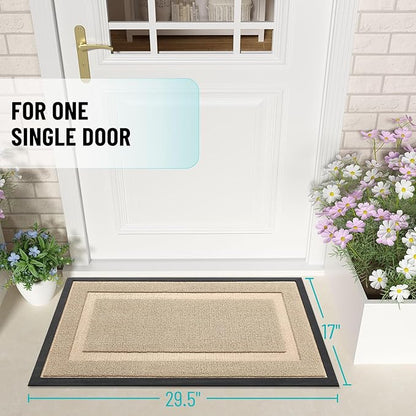 OLANLY Front Door Mat Indoor Outdoor Entrance, Waterproof All-Season, All-Weather Doormat, Sturdy Natural Rubber, Low Profile, Easy Clean Patio Porch Entryway Mat, 71x23, Off-White