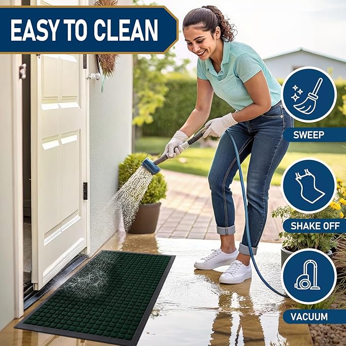 Smiry Front Door Mat Outside Entrance, Heavy Duty Natural Rubber Doormat, Non Slip Trap Dirt and Moisture Easy Clean, Low Profile Welcome Floor Mats for Indoor Outdoor Entry, 29.5x17 Inch, Black Green