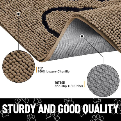 Smiry Dog Door Mat for Muddy Paws, Absorbent Dirt Trapper Non Slip Quick Dry Washable Chenille Mat for Mud Dogs, Entry Rug for Indoor and Outdoor (59x24 Inches, Camel and Black)