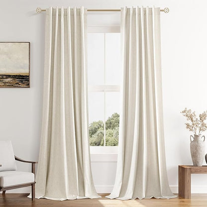 Guken 100% Blackout Curtains 42 Inch Wide by 108 Inch for Living Room Bedroom Back Tab Thermal Insulated Black Out Linen Drapes Room Darkening Window Curtains