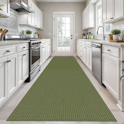 KOZYFLY Long Runners for Hallways 3x12 ft Washable Kitchen Runner Non Slip Rubber Backed Hallway Rugs Cotton Entryway Runner Rug Floor Carpet for Indoor Hall, Kitchen, Bright Green/Earthy Green