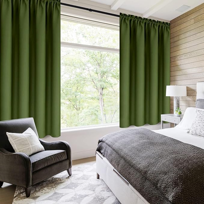 DWCN Christmas Olive Green Room Darkening Blackout Curtains - Thermal Insulated Privacy Energy Saving Window Curtain Drapes 38 x 45 inch Length, Set of 2 Bedroom Living Room Curtains