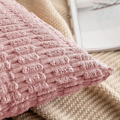 MIULEE Pack of 2 Corduroy Decorative Lumbar Throw Pillow Covers 20x12 Inch Soft Boho Striped Pillow Covers Modern Farmhouse Home Decor for Sofa Living Room Couch Bed Blush Pink Spring Valentine Decor