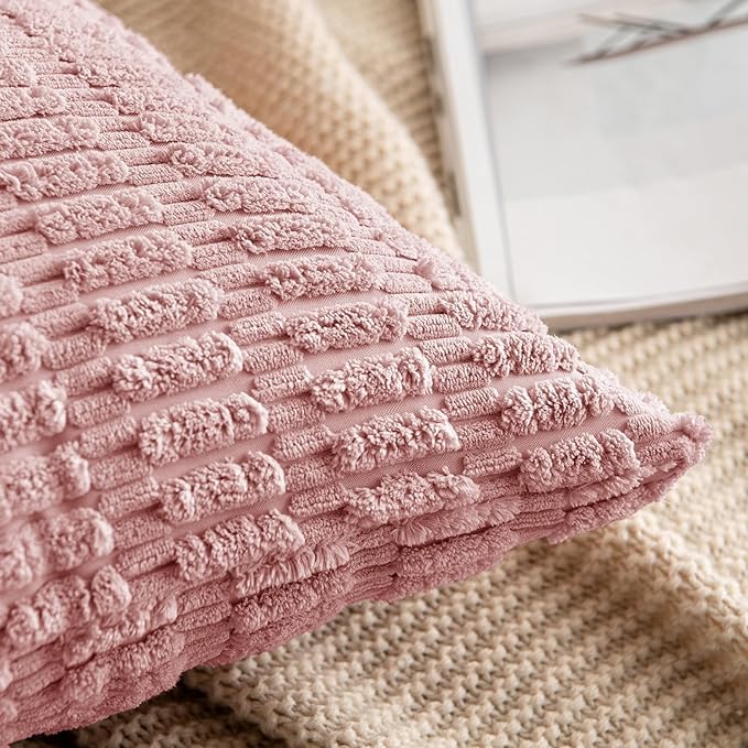 MIULEE Pack of 2 Corduroy Decorative Throw Pillow Covers 20x20 Inch Soft Boho Striped Pillow Covers Modern Farmhouse Home Decor for Sofa Living Room Couch Bed Blush Pink Spring Valentine Decor