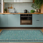 Teal Boho 2x5 Non Slip Small Kitchen Rug Runner - Washable Low Pile & Soft Carpet for Bathroom, Bedroom Beside Bed, Non Skid Floral Vintage Rugs for Laundry Room, Entryway