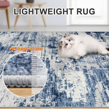 Area Rugs Living Room Rug - 5x7 Washable Modern Abstract Soft Neutral Non-Slip Carpet Large Indoor Floor Thin Carpets for Bedroom Dining Room Farmhouse Nursery Home Office Blue Gray