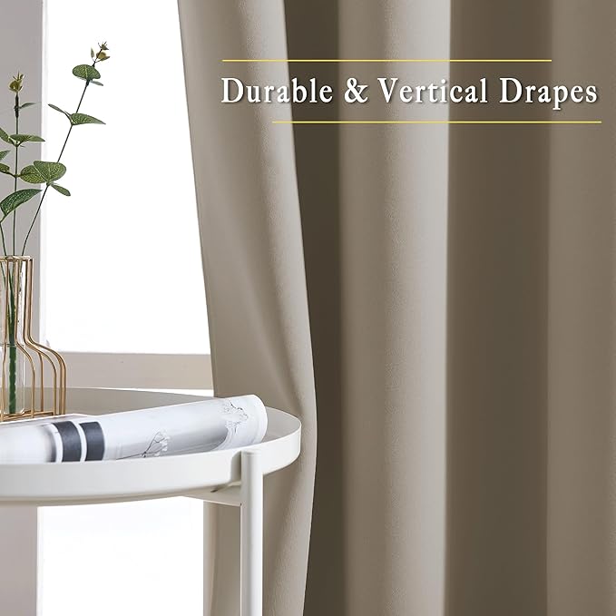 NICETOWN Room Darkening Curtain Panels - (52 inches Wide, Taupe, 2 Pieces) Nursery & Infant Care Drapes, Extra Long 108 inches Length Curtains for Patio Door/Dining Room