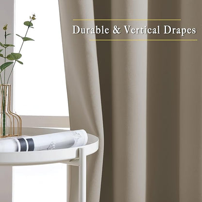 NICETOWN Bedroom Blackout Curtains and Drapes - Energy Smart Thermal Insulated Solid Grommet Blackout Draperies for Living Room (2 Panels, 52 inches x 72 inches, Taupe)