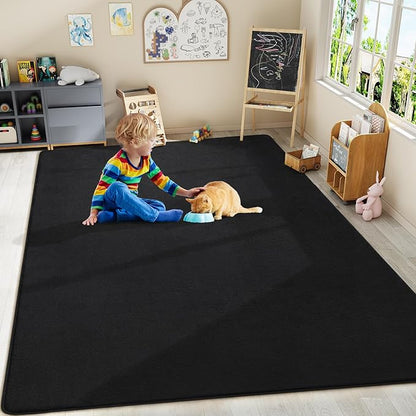 Amearea Modern Area Rugs for Bedroom Living Room, 4x6 Feet Black Thickened Memory Foam Rug, Fluffy Indoor Washable Rugs Non Slip Minimalist Carpet for Kids Boys Girls Dorm Nursery Room Decor