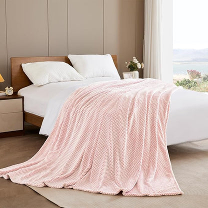 Exclusivo Mezcla Fleece Throw Blanket Extra Large, Super Soft and Warm Blankets for Couch, Sofa and Bed Waffle Textured, Cozy, Fuzzy and Lightweight (Heather Dusty Pink, 50x70 Inches)