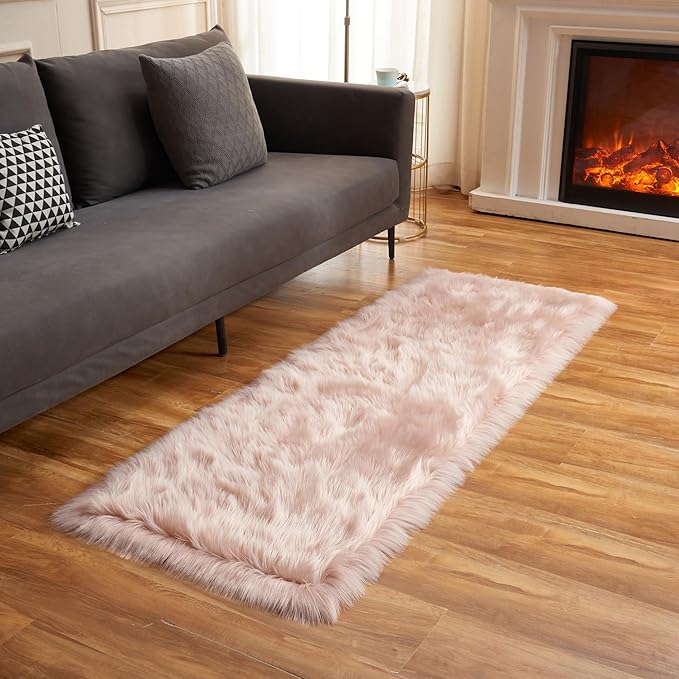 EasyJoy Ultra Soft Fluffy Rugs Faux Fur Rug Chair Cover Seat Pad Fuzzy Area Rug (Pink, 2x6 ft Rectangle)