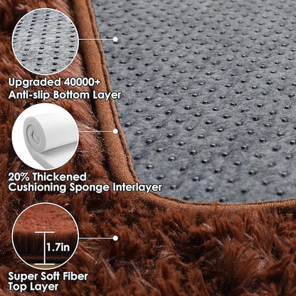 ONASAR Brown 8x10 Area Rugs for Living Room, Large Fluffy Shag Bedroom Rug, Soft Plush Thick Shaggy Big Floor Carpet for Kids Boy and Girls Teen Dorm Nursery Indoor Home Decor Aesthetic