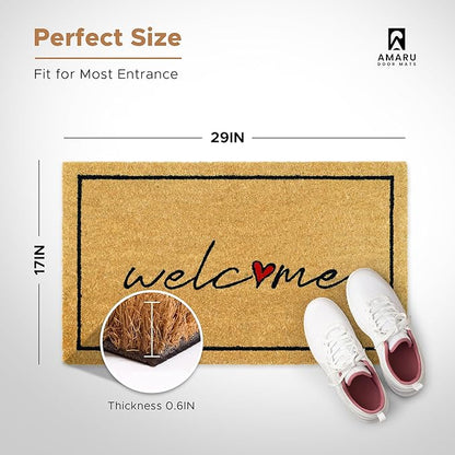 Welcome - 17"x29" - Coir Door Mat with Heavy Duty Backing - Welcome Mats for Entryway, Porch - Anti-Slip PVC & Coconut Fiber Surface - Natural Home Accessories, Minimalist Original Design