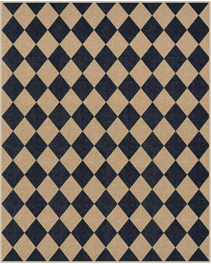 Lahome Colette Checkered Easy Jute Area Rug 8x10, Large Living Room Patio Rug Checkerboard Indoor Outdoor Carpet, Farmhouse Geometric Non Slip Black Carpet for Backyard Dining Room