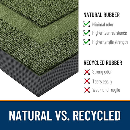 OLANLY Front Door Mat Indoor Outdoor Entrance, Waterproof All-Season, All-Weather Doormat, Sturdy Natural Rubber, Low Profile, Easy Clean Patio Porch Entryway Mat, 47x32, Classic Green