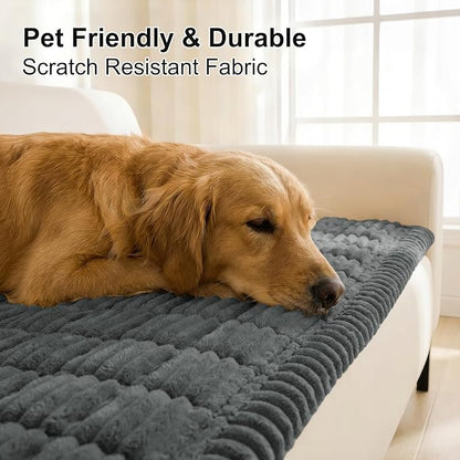 Smiry Couch Cover for Dogs Washable, Non Slip Fuzzy Pet Couch Covers for 3 Cushion Sofa Pet Friendly, Thick Soft Sofa Slipcovers Cushion Protector (Dark Grey, 27.6" x 27.6")