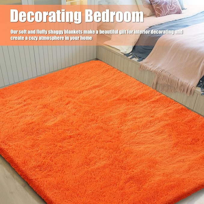 Shag Area Rug for Bedroom 4x6,Orange Fluffy Area Rugs for Living Room,Soft Fuzzy Rug Non-Shedding Indoor Plush Carpet for Kids Bedroom Nursery Dorm Home Decor
