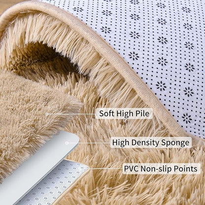 Soft Runner Rugs for Bedroom Hallways, 2x4 Beige Fluffy Shag Throw Area Rug Non Slip for Bedside Dorm, Long Shaggy Furry Carpet for Nursery Living Room