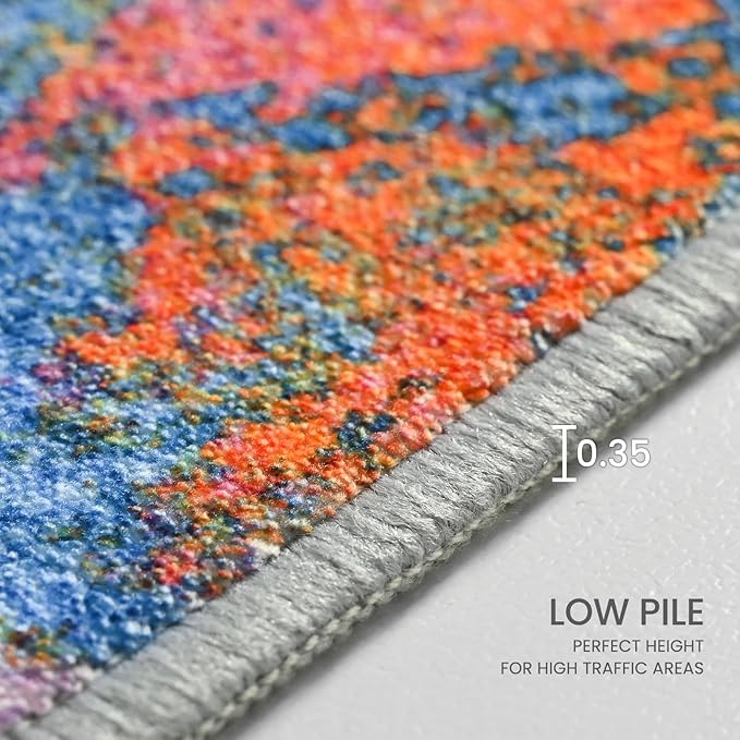 Ompaa Living Room Rug 5x7 Rainbow Area Rugs Washable Boho Colorful Rug Non Slip Abstract Vintage Indoor Large Carpet for Bedroom, Classroom, College Dorm, Farmhouse, Dining Room, Kids Playroom