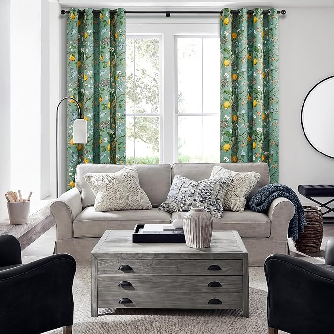 Extra Long 120 Inches Curtains for Large Window Luxury Sage Green Floor To Ceiling Blackout Vintage Floral Hummingbird Fancy Grommet Drop Cloth Damask Drape for Living Room Dining 2 Pages 10 FT