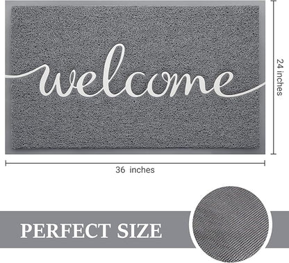 BeneathYourFeet Door Mat, Welcome Mat Low Profile Floor Mat Front Doormat Indoor and Outdoor Doormat Non Slip Rugs for Entryway, Patio, High Traffic Areas (36"x24", Grey-Welcome)