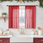 BGment Red Linen Curtains 40 Inch Length for Kitchen Window, Short Semi Sheer Drapes with Rod Pocket Light Filtering for Cafe Over Sink Bathroom Lightweight, 2 Panels, Each 30 Inch Wide