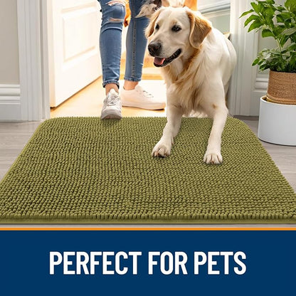 OLANLY Dog Door Mat for Muddy Paws 47x20, Absorbs Moisture and Dirt, Absorbent Non-Slip Washable Doormat, Quick Dry Chenille Mud Mat, Entry Indoor Entryway Carpet for Inside Floor, Willow Green