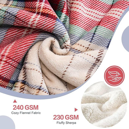 PU MEI Sherpa Fleece Throw Blanket 60" x 80" Reversible Plush Fluffy Large Big Blanket Lattice Flannel Blankets for All Season Use, Chrismas Red