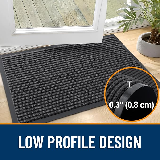 OLANLY Front Door Mat Indoor Outdoor Entrance, Waterproof Heavy Duty Doormat, Fade Resistant, Low Profile, Easy Clean Patio Porch Welcome Floor Mats for Entry, 71x23, Charcoal Grey