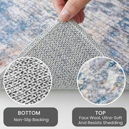 IOHOUZE Abstract Runner Rug 3x10 Ft Washable Runners for Hallways, Non Slip Kitchen Runner Printed Faux Wool Entryway Runner Indoor, Modern Abstract Floor Carpet for Hall Bedroom, Blue Rust