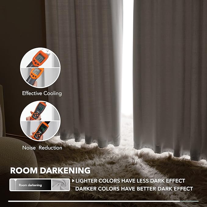 Deconovo Blackout Curtains, Thermal Insulated, W52 x L63 2 Panels, Back Tab, Machine Washable, Room-Darkening Drapes for Bedroom/Living Room Star White