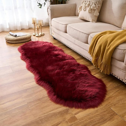 EasyJoy Ultra Soft Fluffy Shaggy Area Rug Faux Fur Rug Chair Cover Seat Pad Fuzzy Area Rug for Bedroom Floor Sofa Living Room (2 x 6 ft Sheepskin, Burgundy)